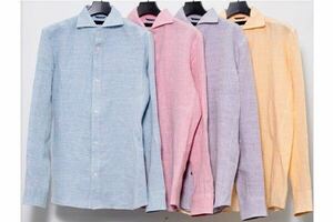 極美品 junhashimoto ジュンハシモト HORIZONTAL SHIRTS ホリゾンタルシャツ リネンシャツ 長袖シャツ 麻 サックス 3 定価2.6万