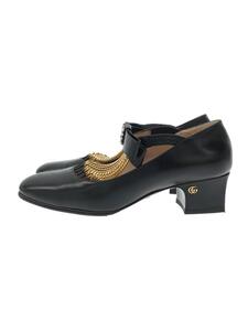 GUCCI◆リボン/ビジュー/ラインストーン/チェーン/パンプス/36/BLK/レザー/637134