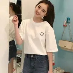 激安　Tシャツ　白　メンズ　レディース　韓国　オーバーサイズ　半袖　ワンポイント
