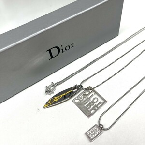 D075-△◎ Christian Dior クリスチャンディオール ネックレス 3点 セット シルバーカラー ロゴ dior SURF アクセサリー 1点箱付き