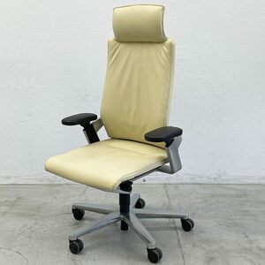 〓 ウィルクハーン Wilkhahn オン チェア ON Chair ハイバック アームチェア 総本革 ヘッドレスト付 オフィスチェア グッドデザイン賞 C