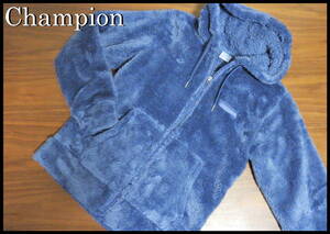 Champion ZIP HOODED JACKET ウィンザーブルー チャンピオン ボア パーカー ジャケット メンズ L 青 ネイビー ファー モコモコ フード