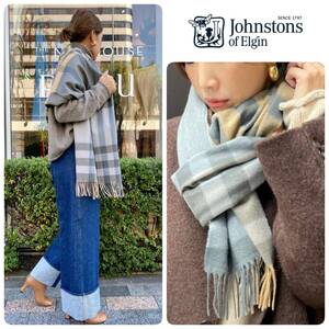 日本別注★新品 国内正規 JOHNSTONS ジョンストンズ キャメル グレー チェック WA56 大判 カシミヤストール 定価86900円 