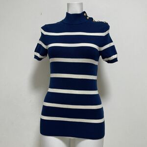 POLO RALPH LAUREN ポロ ラルフローレン レディース 半袖ニット シルク 絹 ネイビー ボーダー柄 サイズXS 155/80A美品