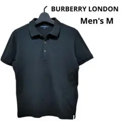 バーバリーロンドン 胸刺繍ロゴ 鹿の子ポロシャツ 黒 メンズM 状態良 色落少