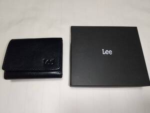 箱付き　LEE　高級イタリアンレザー　三つ折り財布　ネイビー