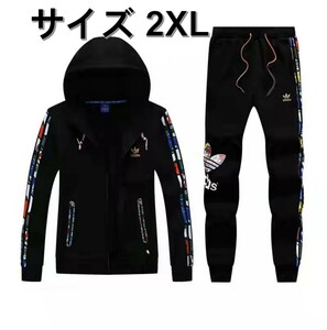 在庫僅少　アディダスオリジナルス　セットアップ　スウェットパーカー上下セット　黒／2XL