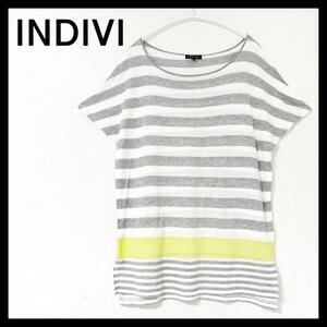 【美品】INDIVI インディヴィ 半袖 Tシャツ フレンチスリーブ ボーダー