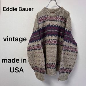 vintage Eddie Bauar エディバウアー　丸首　USA製　ウールニット　ロピーセーター　90s 古着　ニット　611FH