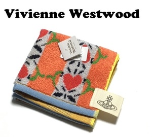 【Vivienne Westwood】(NO.5900）ヴィヴィアンウエストウッド タオルハンカチ オレンジ系ハート柄　未使用　25cm