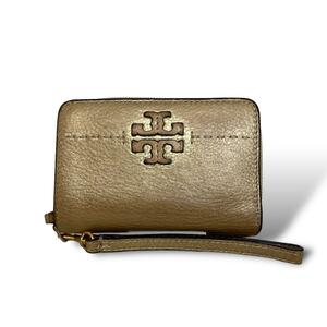 Tory Burch トリーバーチ ラウンド財布 メタリック ゴールド レザー