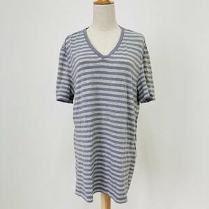 a01536 GAP ギャップ 半袖Tシャツ 薄手 Vネック M グレー ボーダー コットン混 ゆったり 万能 上質 シンプル ベーシックカジュアルスタイル