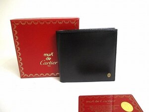 【未使用保管品】 カルティエ Cartier パシャ カーフレザー ゴールドロゴ 二つ折り 札入れ コンパクト財布 メンズ レディース