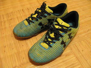 【used】UNDER ARMOUR（アンダーアーマー）FORCE　水色×黄×黒：体育館シューズ：25.0cm