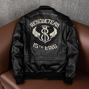 冬新品ライダースジャケット レザージャケット 牛革 バイクジャケット 刺繍本革革ジャン メンズフライトジャケット S~5XL 黒 選択/Lサイズ