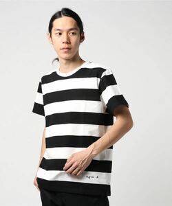 3(Lサイズ)完売/WEB限定/スペシャルロゴ入り/agnes b.アニエスベー/太ボーダー白黒ホワイトorブラック/半袖ボーダーTシャツ/カットソー