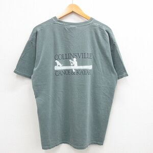 XL/古着 半袖 ビンテージ Tシャツ メンズ 00s カヌー カヤック 大きいサイズ コットン クルーネック 緑 グリーン 24jul06 中古