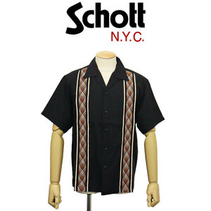 Schott (ショット) 3123014 LINE 2TONE S/S SHIRT ライン2トーン ショートスリーブシャツ 10(09)BLACK M