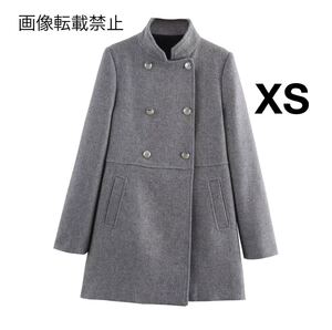 gray vintage ヴィンテージ レトロ ダブルボタン コート アウター XSサイズ レディース★ZARA 好きな方に★2024 A/W 冬新作 新品未使用★