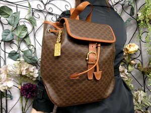 ●超美品●CELINE セリーヌ●マカダム●PVC カーフ レザー 本革●リュックサック●ブラウン系●G金具●B5 収納 書類 かばん●Js52010