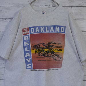 90s DELTA デルタ OAKLAND RELAYS オークランドリレー 陸上 カレッジプリント ヘビーウェイト 肉厚 Tシャツ XL 霜降りグレー 20202846