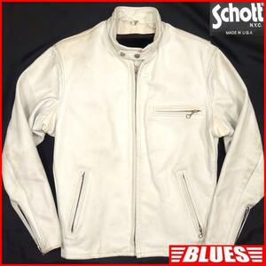 即決★アメリカ製 Schott★メンズ S レザーライダースジャケット ショット USA 36 黒 本革 シングル 本皮 立襟 90’s ヴィンテージ