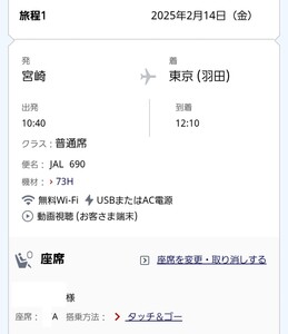 JAL 2/14 宮崎空港→羽田空港