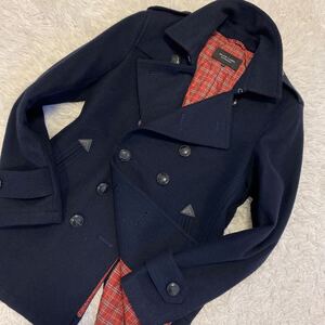 【美品】バーバリーブラックレーベル BURBERRY BLACK LABEL ナポレオンコート ピーコート Pコート メタルボタン 銀ボタン ノバチェック