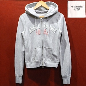 アバクロンビー&フィッチ Abercrombie & Fitch ビンテージ クラシック ZIP フード スエット パーカー パッチ ワッペン グレー レディース M