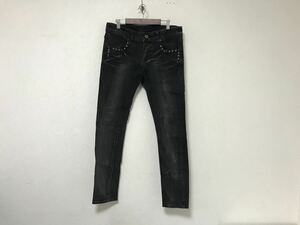 本物クックジーンズCOOK JEANSコットンスタッズストレッチスキニーブラックデニムパンツメンズアメカジサーフL黒ブラック3バイカー