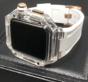 zc rg クリア ホワイト★アップルウォッチバンド ラバーベルト カバー　Apple Watch クリア ケース 40mm 41mm 44mm 45mm 4ネジ