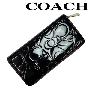 【中古】【非常に良い】COACH 長財布 ブランド コーチ ジップ 小銭入れあり ブラック r-coach-w-0064-07