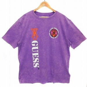 未使用品 ゲス GUESS 19 GUESSx88RISING GUE88RISING Tシャツ カットソー 半袖 クルーネック ウォッシュ加工 ロゴ プリント S 紫 メンズ