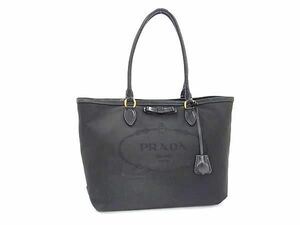 1円 PRADA プラダ ジャガード×レザー リボン トートバッグ ショルダー 肩掛け レディース ブラック系 AX8417