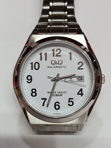 CITIZEN Q&Q ソーラー電波ウォッチ EM01 00気圧防水 シチズン ソーラー ホワイト文字盤 稼働品 腕時計