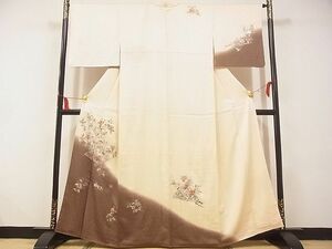 平和屋-こころ店■訪問着　総刺繍　短冊扇花文　暈し染め　正絹　逸品　AAAG5689Ata