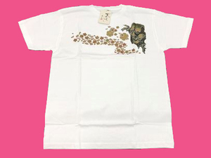 むかしむかし 金彩仕上げ 和柄【鬼桜】半袖Tシャツ Ｌサイズ 白