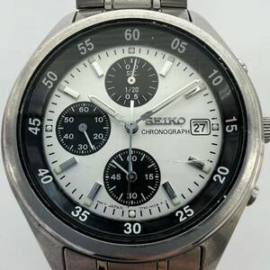 ★1円スタート★SEIKO セイコー CHRONOGRAPH クロノグラフ デイト メンズ 腕時計 7T92-0CC0 クォーツ 不動 白×黒文字盤 ベルト純正 中古品