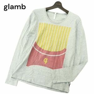 glamb グラム 通年 フライドポテト★ プリント 長袖 クルーネック カットソー ロンTシャツ Sz.1　メンズ グレー 日本製　A4T04099_4#F