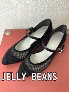 JELLY BEANS ジェリービーンズ 黒メッシュ ストラップパンプス 美品 サイズ24.0