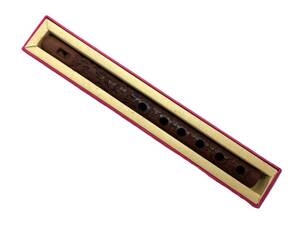 インディアンフルート 木製 Bamboo carved wood Flute 全長約32.3cm 花柄 彫刻 楽器 (50974NT1)