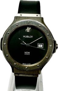 1円〜 Y 希少 HUBLOT ウブロ MDM クラシック 1401.100.1 ブラックダイヤル メンズ クォーツ デイト アンティーク 付属品 箱 時計 982668838