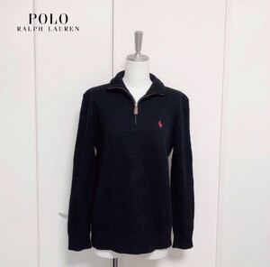 美品　RALPH LAUREN ラルフローレン　ハーフジップ　ニット　ウール　ブラック　S