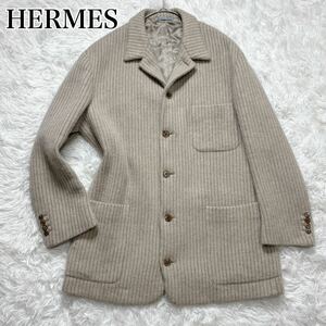 HERMES エルメス ジャケット コート カジュアル アンゴラ カシゴラ 50 XL ヴィンテージ テーラードジャケット ニット素材