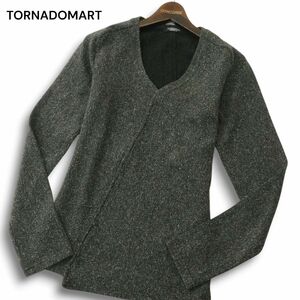 TORNADOMART トルネードマート 秋冬 アシンメトリー★ Vネック 長袖 ネップ カットソー グレー 日本製 Sz.S~M位 メンズ　A4T11440_A#E