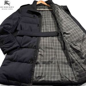 極美品/XLサイズ●極暖 バーバリーブラックレーベル ダウンコート トレンチ ジャケット BURBERRY BLACK LABEL ヘリンボーン ノバチェック