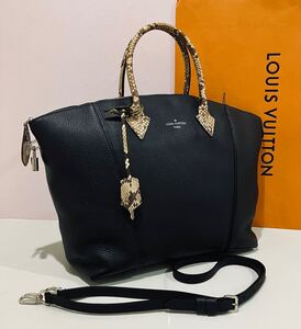 LOUIS VUITTON 極上美品 パイソン×レザー バッグ ルイ・ヴィトン パルナセア ロックイット 2way バック ブラック 