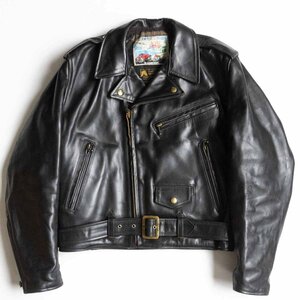 【雰囲気抜群/90s】AERO LEATHER【Motorcycle Jacket/ホースハイド ダブルライダースジャケット】40 ブラック エアロレザー 2404348