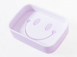 生活雑貨 キッチ 風呂場など 2段タイプ 水切りトレイ+集水ボックス 石鹸置き ソープディッシュ スマイル#紫