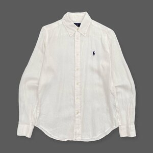 麻100%◆RALPH LAUREN ラルフローレン ボタンダウン BD 長袖 リネン シャツ M /白/ホワイト/CLASSIC FIT